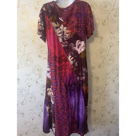 Soft Surroundings Maxi Dress Size Medium Long Line Tropical Floral Print 025 - Picture 3 of 6